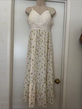 Almost Famous Cream Maxi Dress with Yellow Floral Print